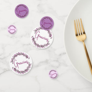 Spanish Gracias Typography Chic Purple Leaf Wreath Confetti