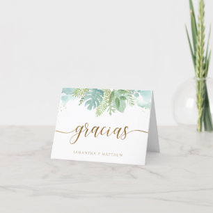 Spanish, Greenery Blue Green Watercolor Folded  Thank You Card