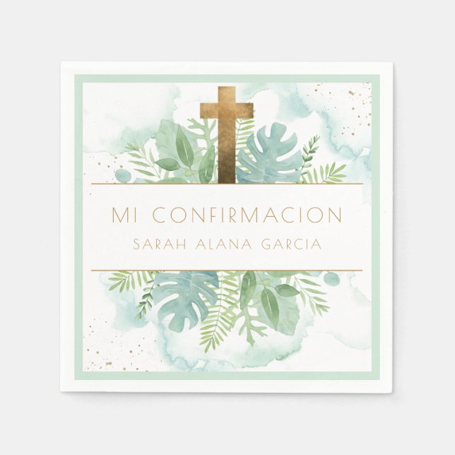 Spanish, Greenery Boy/Girl Confirmation Pale Green Napkin (Front)