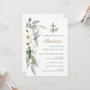 Spanish Greenery Floral Baptism  Invitation