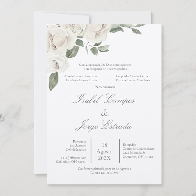 Spanish Greenery Wedding Invitation (Front)