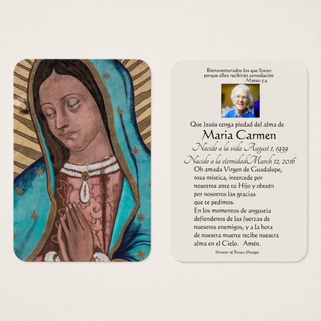 Spanish Guadalupe Mary Funeral Prayer  Holy Card (Front & Back)