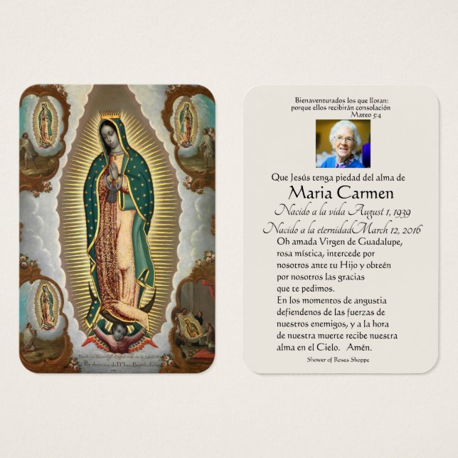 Spanish Guadalupe Mary Funeral Prayer  Holy Card (Front & Back)