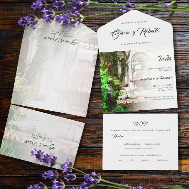 Spanish, Hacienda & White Doves Mexican Wedding All In One Invitation (Creator Uploaded)