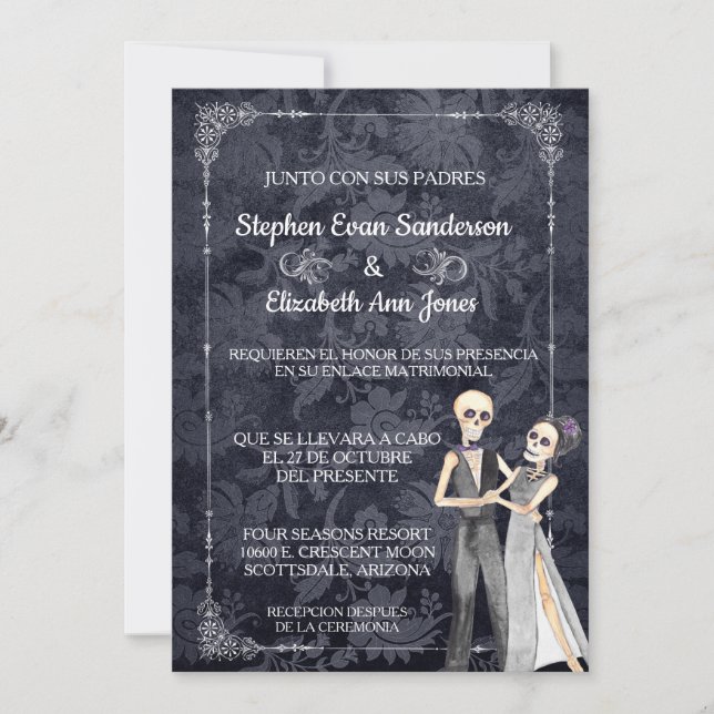 Spanish Halloween Wedding Skeletons Day of Dead Invitation (Front)