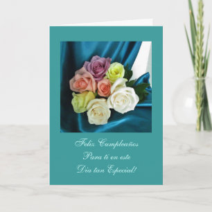 Spanish: Happy Birthday/ Feliz Cumpleanos teal Card