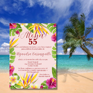 Spanish Hawaiian Pink Aloha Colourful 55th Birthda Invitation