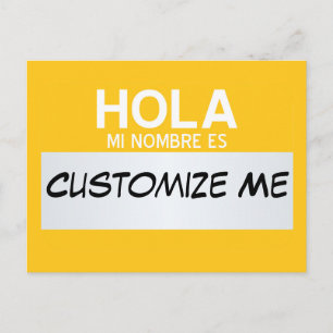 Spanish Hello My Name Is ... Customisable Postcard