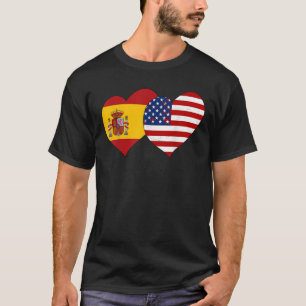 Spanish Hispanic Day Oct 12th Spain USA Flag Heart T-Shirt