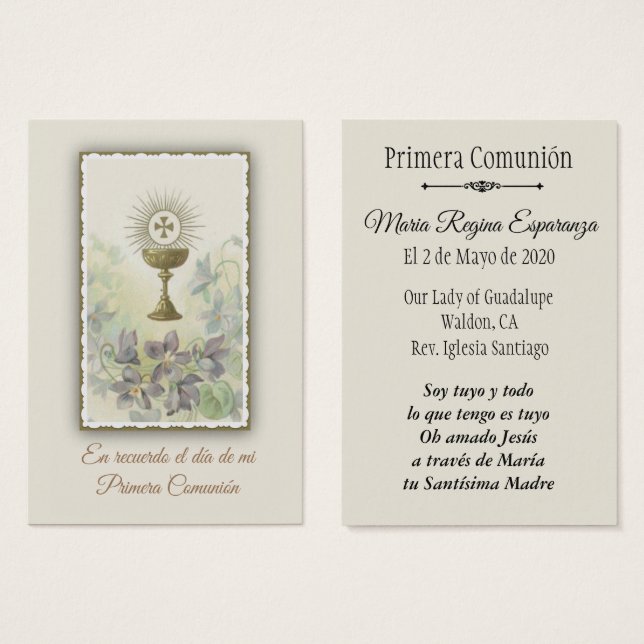 Spanish  Holy Card for First Holy Communion (Front & Back)