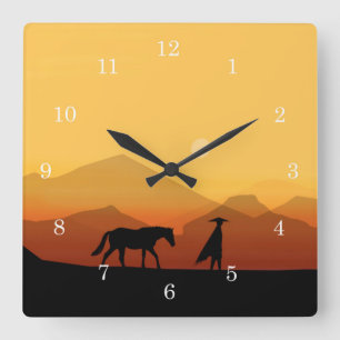Spanish Horse and Man Silhouette Clock at Sunset