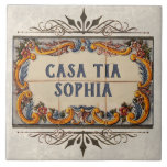 Spanish House Sign  Ceramic Tile<br><div class="desc">A typical name sign on Spanish houses. Click "Personalise" to edit the text. like your name or street address,  or whatever fits (what you see is what you get),  or ask me for (free) help. 👉More items with this design:  www.zazzle.com/aura2000/spanishhousesign</div>