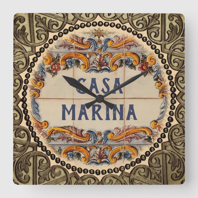 Spanish House Sign (text customisable) Clock (Front)