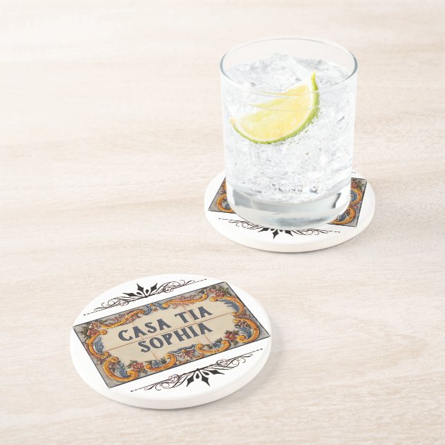 Spanish House Sign (text customisable) Coaster (Side)