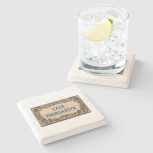 Spanish House Sign (text customisable) Stone Coaster