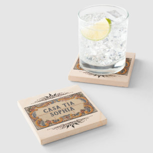 Spanish House Sign (text customisable) Stone Coaster