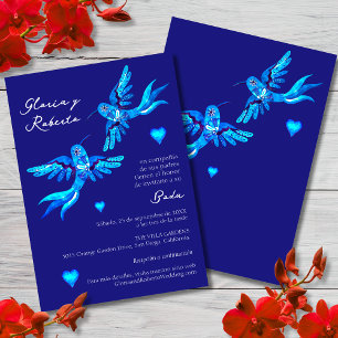 Spanish, Invitación Boda Mexicana Colibrí Azul   Invitation