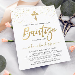 Spanish Invitacion De Bautizo Gold Invitation