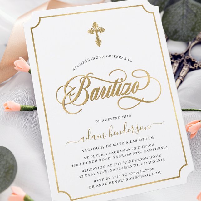 Spanish Invitacion De Bautizo Gold  Invitation (Creator Uploaded)