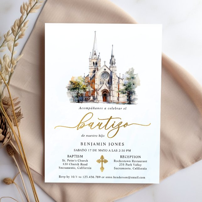 Spanish Invitacion De Bautizo Watercolor  Invitation (Creator Uploaded)