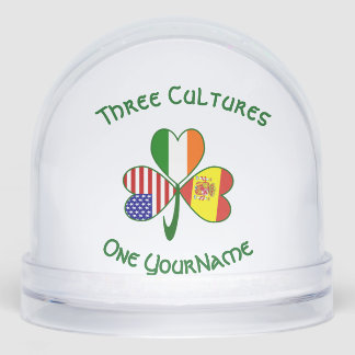 Spanish Irish American Flag Shamrock Personalise  Snowglobe