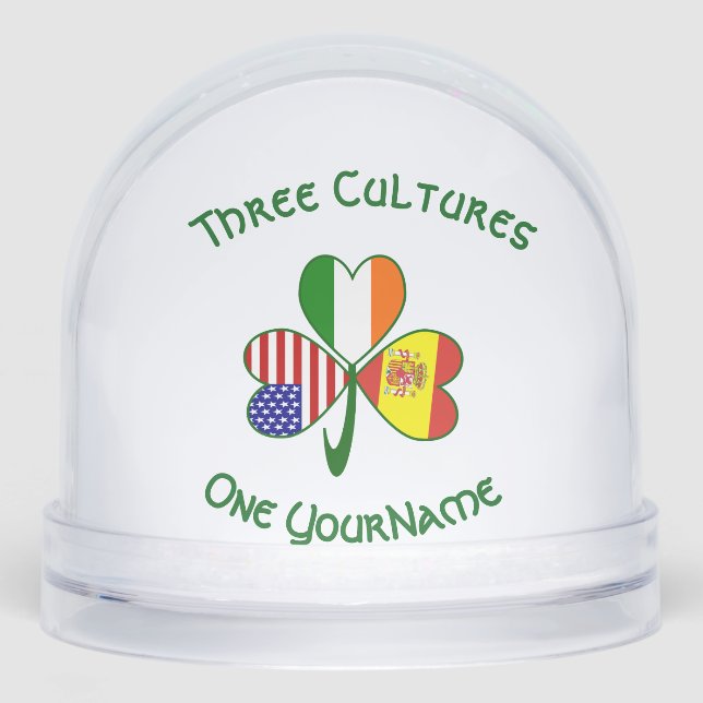 Spanish Irish American Flag Shamrock Personalise  Snowglobe (Front)