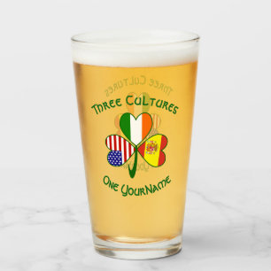 Spanish Irish American Flags Shamrock Personalise Glass