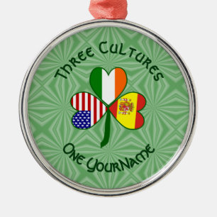 Spanish Irish American Flags Shamrock Your Name Me Metal Ornament