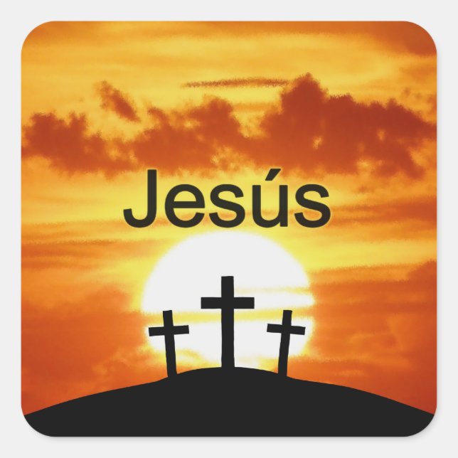 Spanish Jesús Calvary Sunrise Square Sticker (Front)