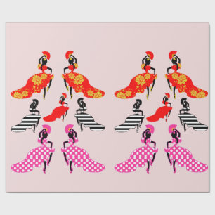 Spanish Lady Flamenco Dancers Silhouette Art Wrapping Paper