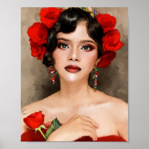 Spanish Lady In Red Digital Art Poster