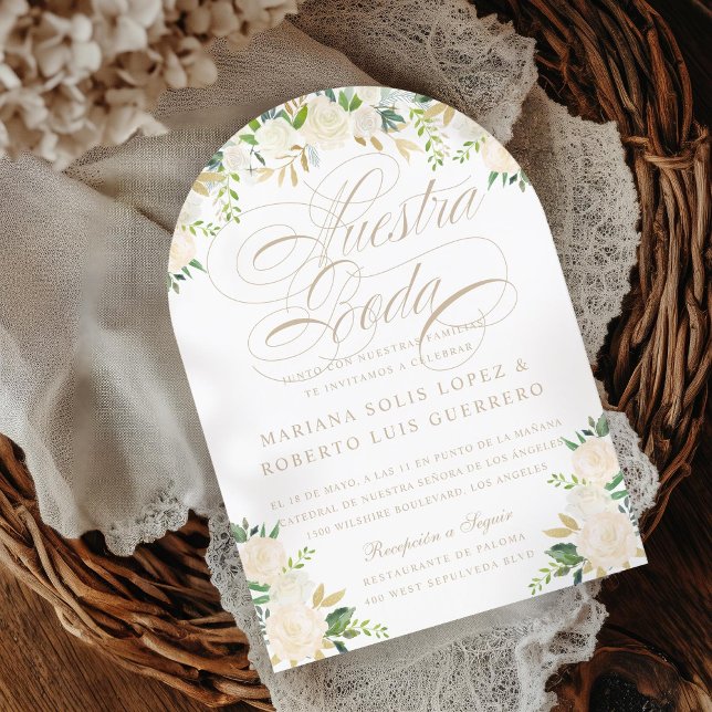 Spanish Language Nuestra Boda  flores pintadas arc Invitation (Creator Uploaded)