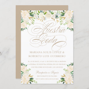 Spanish Language Nuestra Boda  flores pintadas Invitation