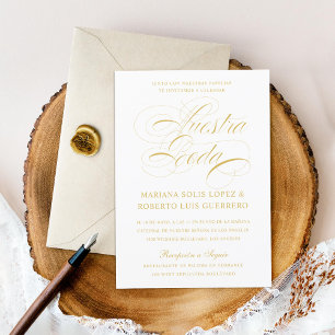 Spanish Language Nuestra Boda Gold Wedding Invitation