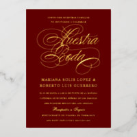 Spanish Language Nuestra Boda Maroon Gold