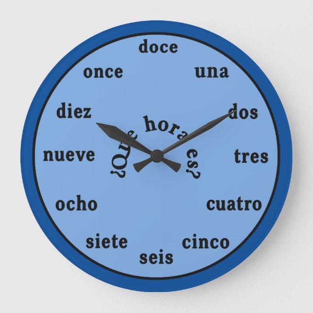 Spanish Language Wall Clock Shades of Blue (Front)