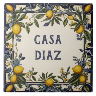 Spanish Lemon Custom House Name Plate Plaque Sign Ceramic Tile