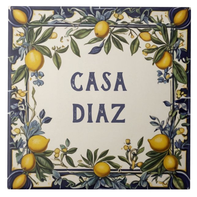 Spanish Lemon Custom House Name Plate Plaque Sign Ceramic Tile (Front)