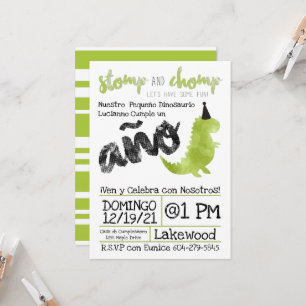 Spanish Little Dino   dinosaurio verde Chico Invitation