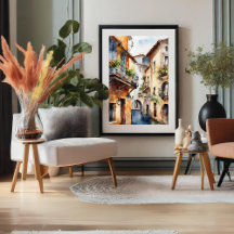 Spanish Little Old Town Watercolor Poster