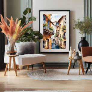 Spanish Little Old Town Watercolor Poster