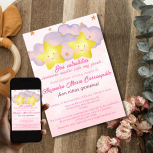 Spanish Little Stars Pink Twin Girls Baby Shower Invitation