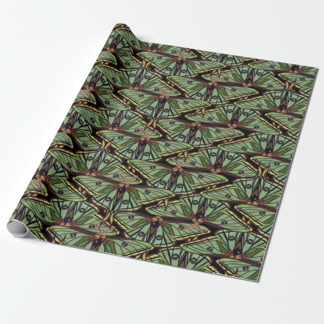Spanish Luna Moth Pattern Wrapping Paper (Unrolled)