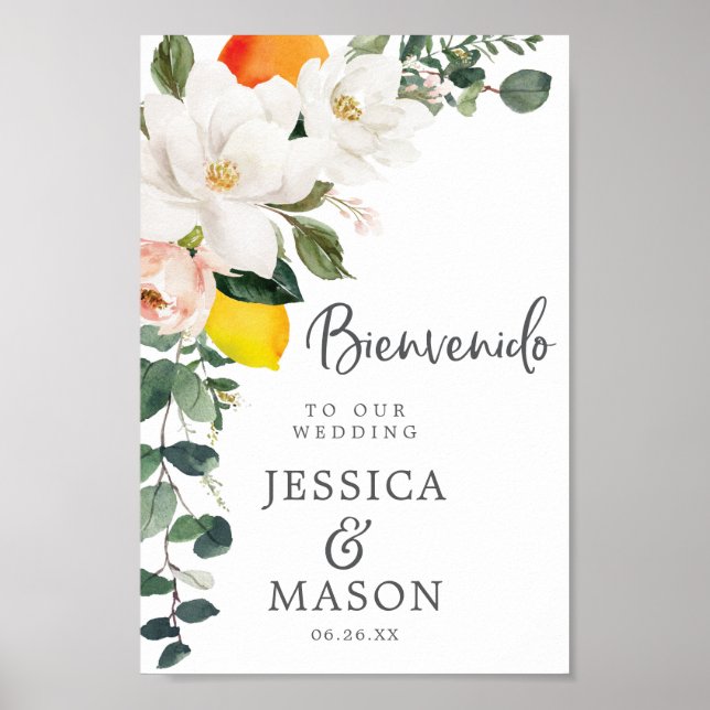 Spanish Magnolia Citrus Wedding Welcome Sign (Front)