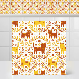 Spanish Majolica Minimalist Cute Cat Mediterranean Ceramic Tile