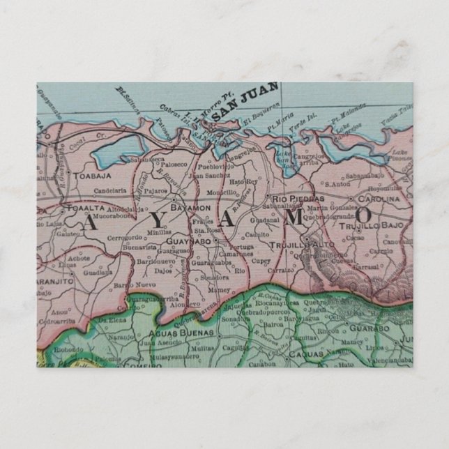 Spanish Map of Puerto Rico's San Juan Region Postcard (Front)