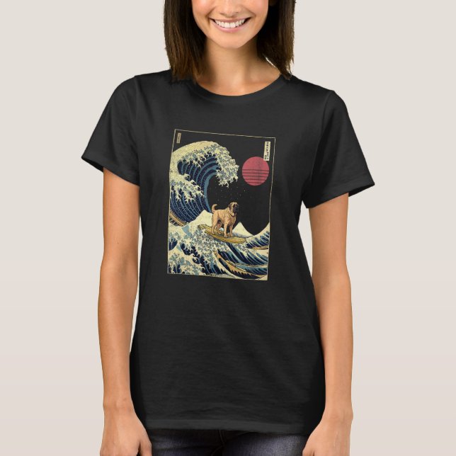 Spanish Mastiff Japanese Kanagawa Wave  Surf Dog T-Shirt (Front)