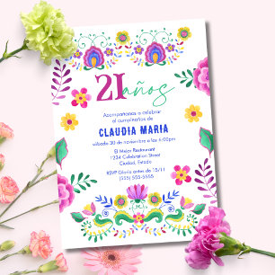 Spanish Mexican Fiesta Floral 21st Birthday Party Invitation