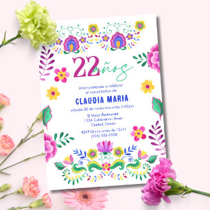 Spanish Mexican Fiesta Floral 22nd Birthday Party Invitation