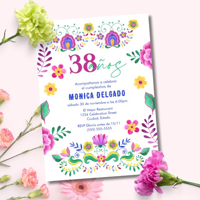 Spanish Mexican Fiesta Floral 38th Birthday Party Invitation (Creator Uploaded)